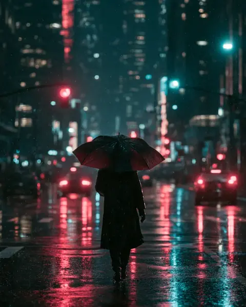 AI-generated noir city street at night in the rain